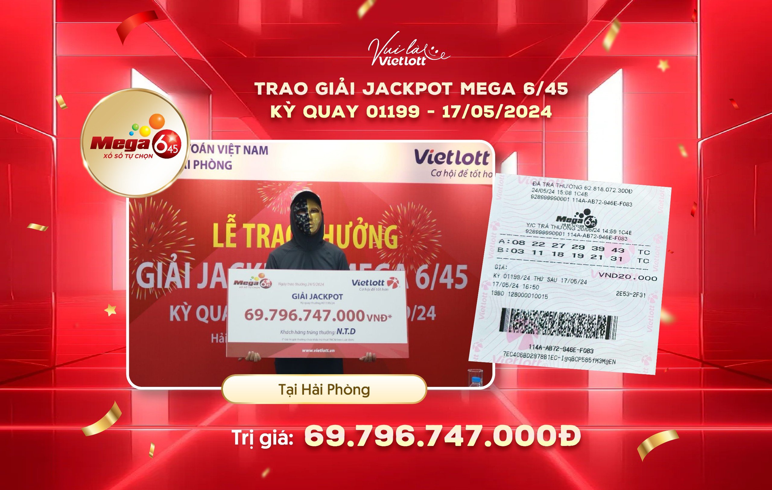 After more than 7 years of Vietlott's operation, Hai Phong has its first Jackpot Mega 6/45