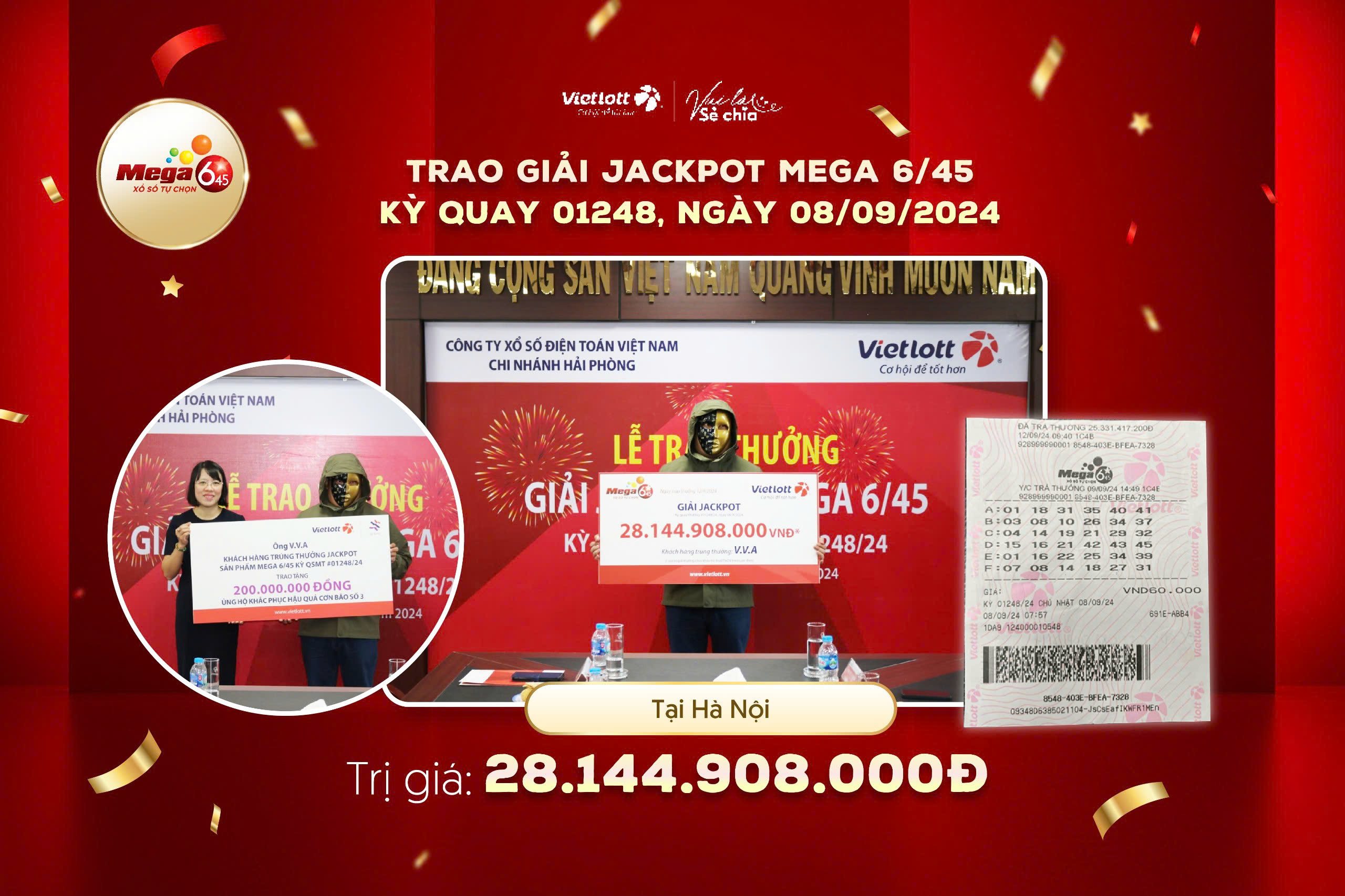 KHÁCH HÀNG MUA VÉ KHI ĐI CÔNG TÁC, MAY MẮN TRÚNG JACKPOT MEGA 6/45 HƠN 28 TỶ ĐỒNG