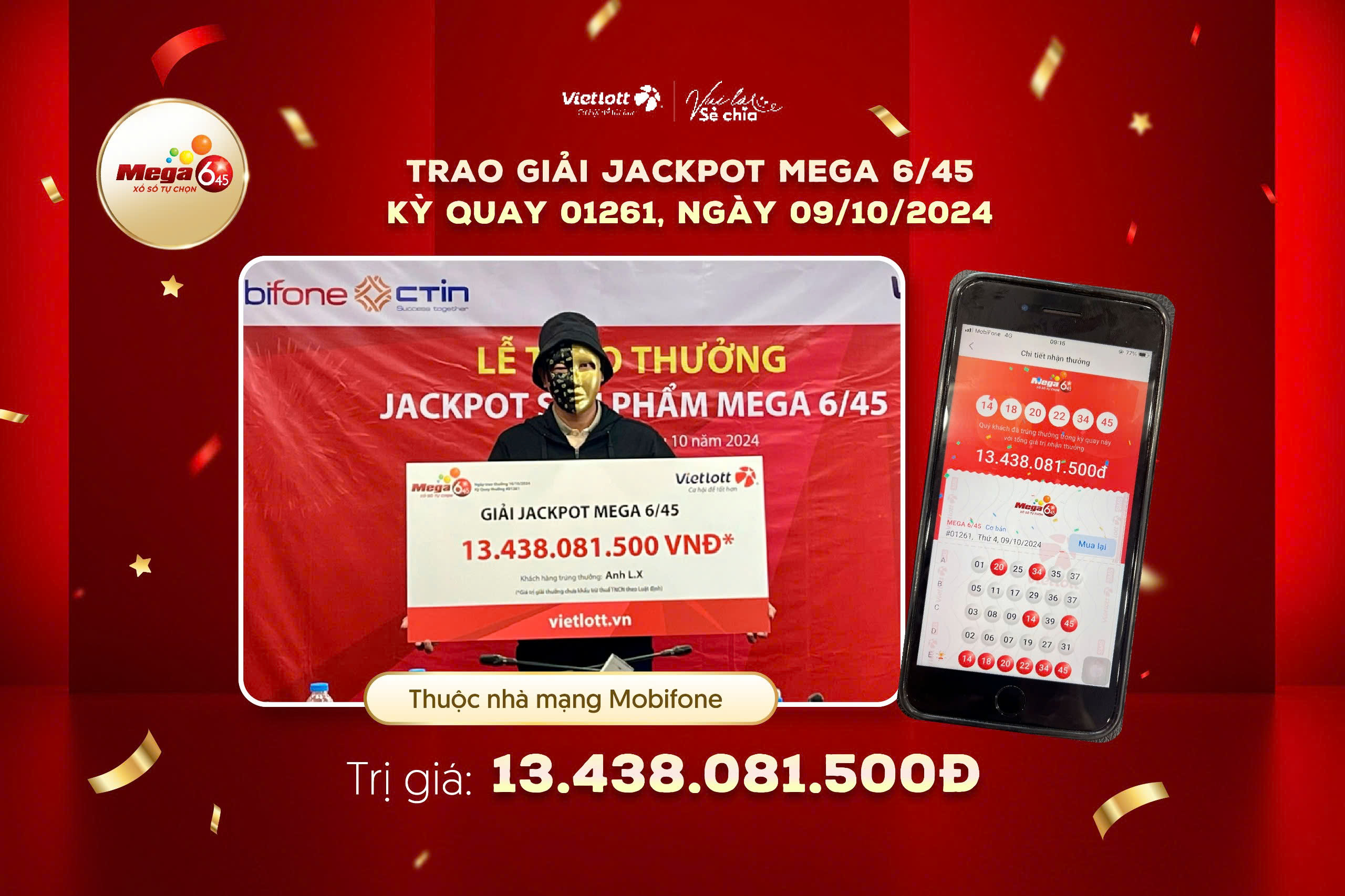 Trao thưởng giải Jackpot hơn 13 tỷ đồng cho người chơi may mắn tại Đồng Tháp