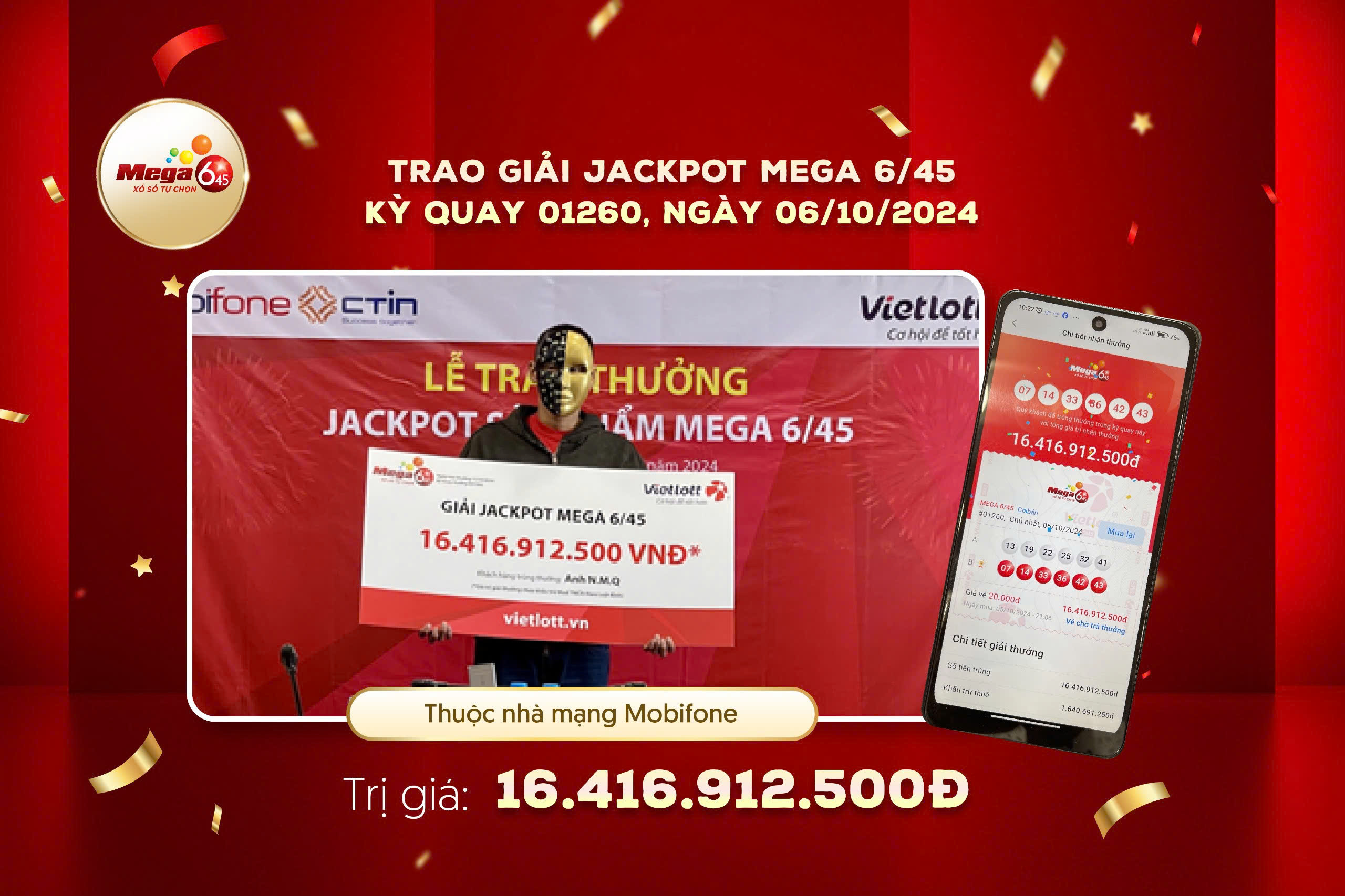 Trao thưởng giải Jackpot hơn 16 tỷ đồng cho người chơi may mắn tại Tp. Hồ Chí Minh