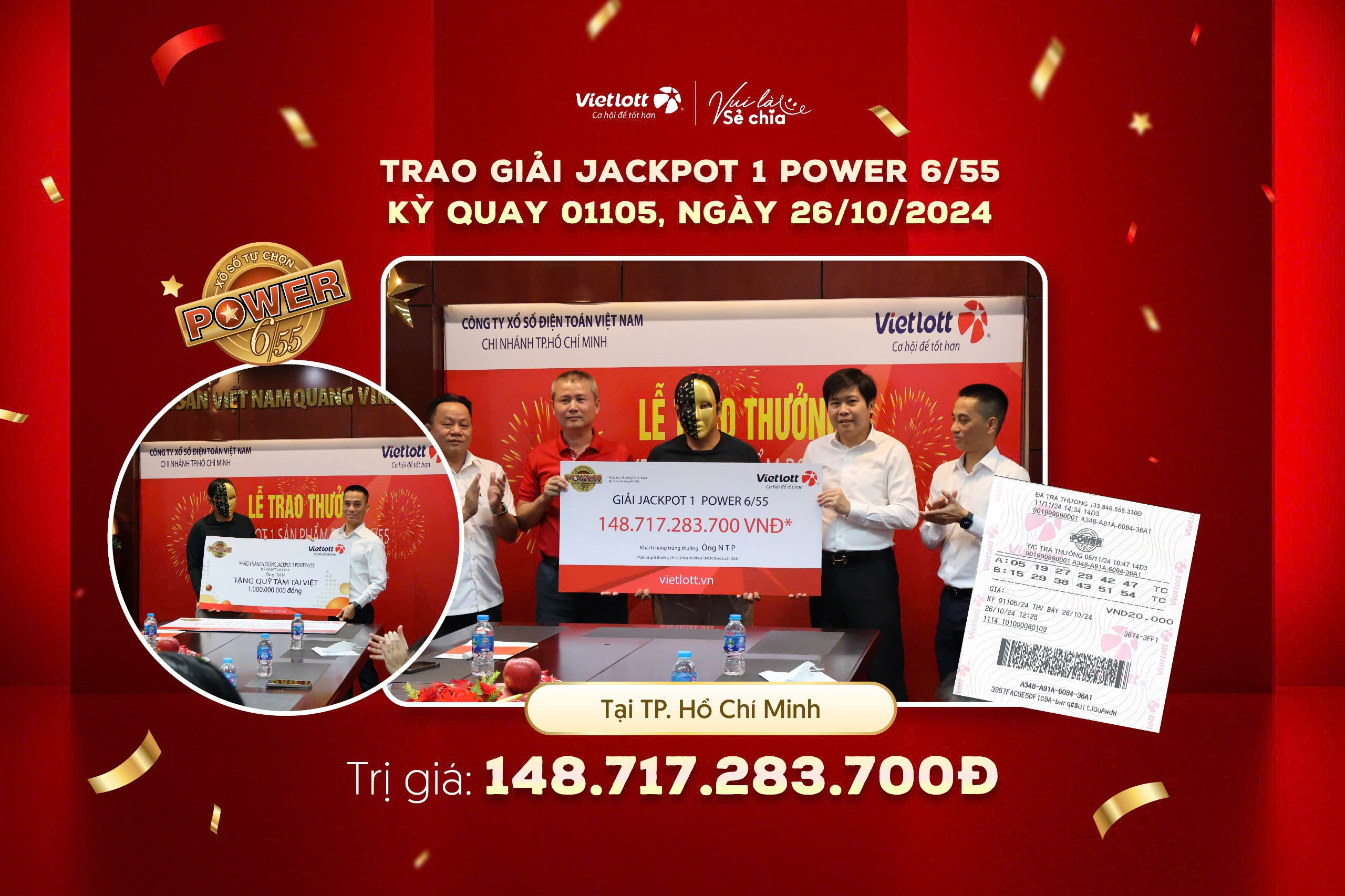 NAM THANH NIÊN Ở QUẬN 8, TP. HỒ CHÍ MINH NHẬN GIẢI JACKPOT XỔ SỐ POWER 6/55 TRỊ GIÁ HƠN 148 TỶ ĐỒNG